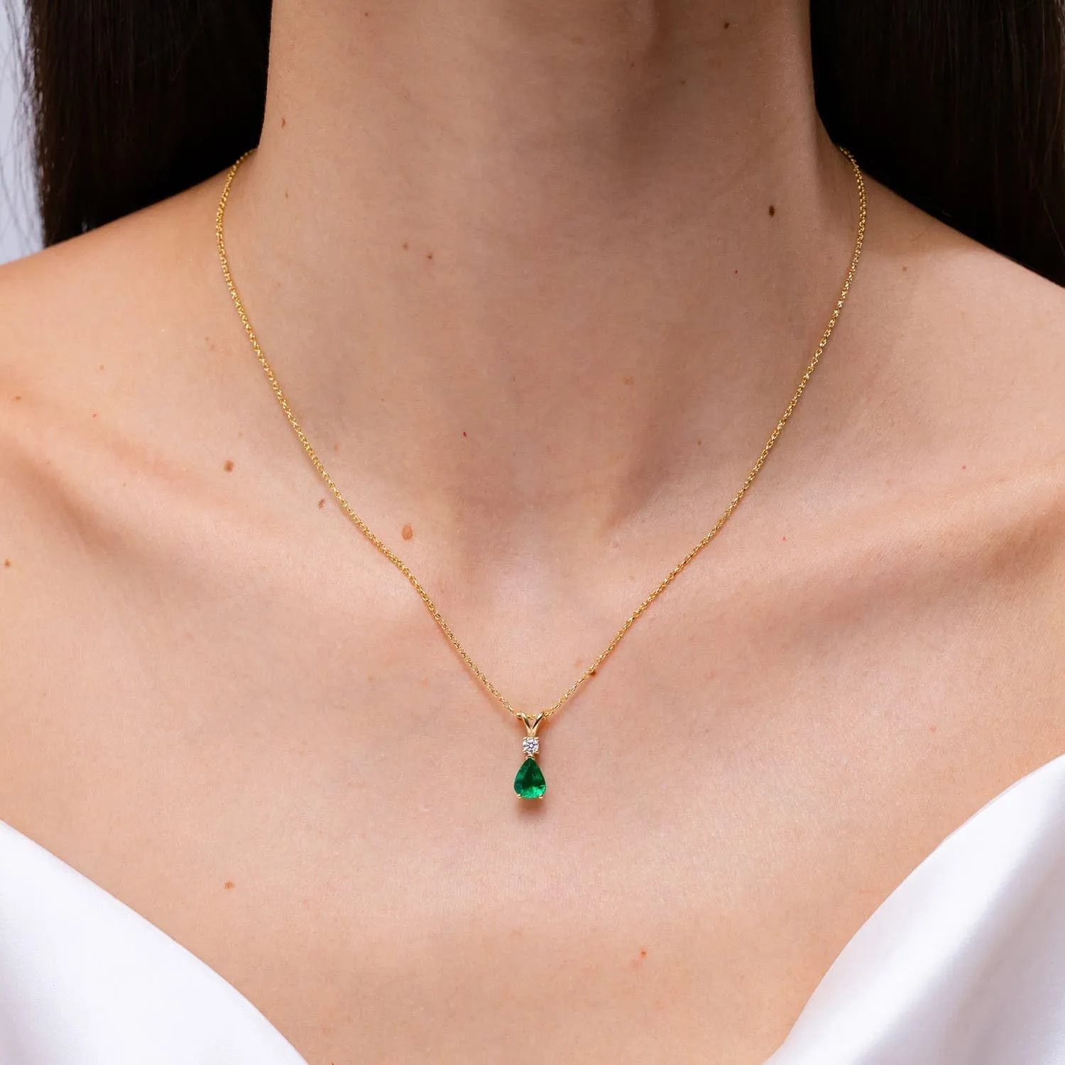 Angara Natural Emerald Teardrop Pendant with Diamond in Silver/14K Solid Gold/Platinum | May Birthstone, Birthday, Engagement, Anniversary, Wedding Jewelry Gift for Women