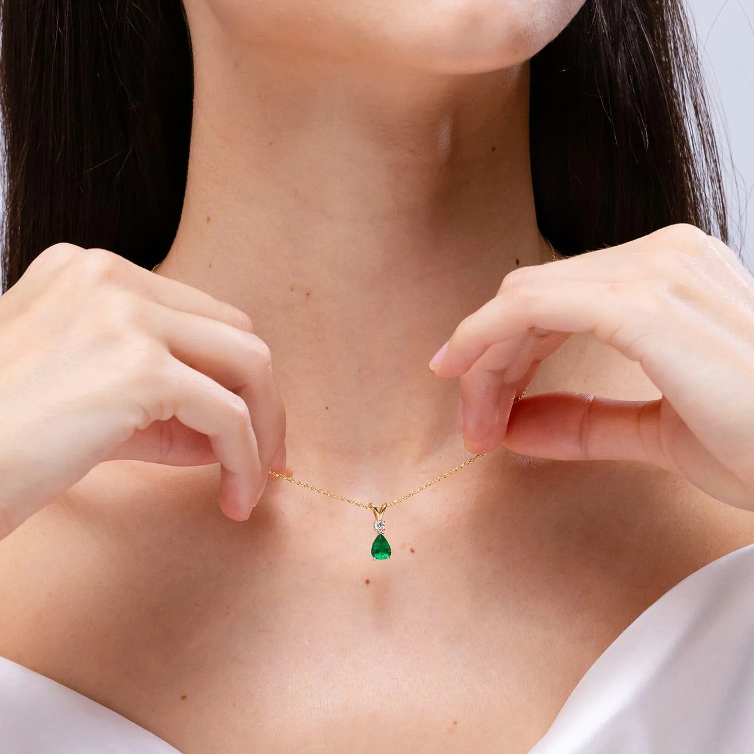 Angara Natural Emerald Teardrop Pendant with Diamond in Silver/14K Solid Gold/Platinum | May Birthstone, Birthday, Engagement, Anniversary, Wedding Jewelry Gift for Women