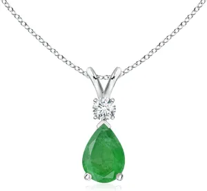 Angara Natural Emerald Teardrop Pendant with Diamond in Silver/14K Solid Gold/Platinum | May Birthstone, Birthday, Engagement, Anniversary, Wedding Jewelry Gift for Women