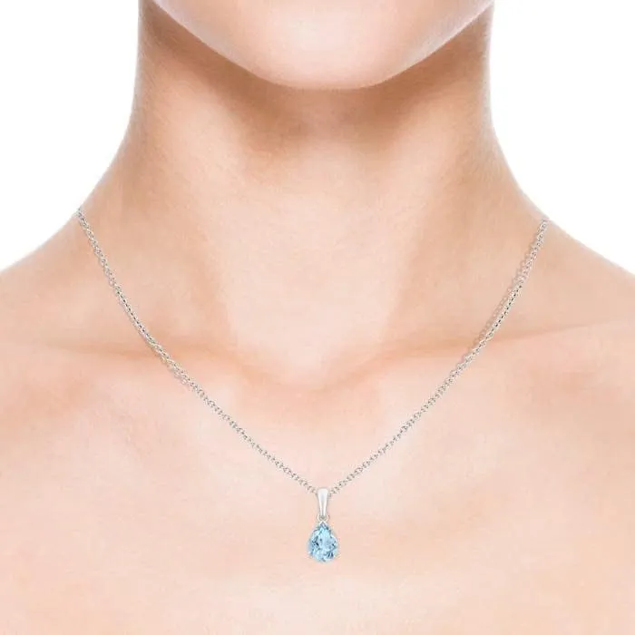 Angara Natural Pear-Shaped Aquamarine Solitaire Pendant in Silver / 14K Solid Gold/Platinum | March Birthstone, Birthday, Engagement, Anniversary, Wedding Jewelry Gift for Women