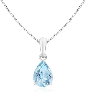 Angara Natural Pear-Shaped Aquamarine Solitaire Pendant in Silver / 14K Solid Gold/Platinum | March Birthstone, Birthday, Engagement, Anniversary, Wedding Jewelry Gift for Women