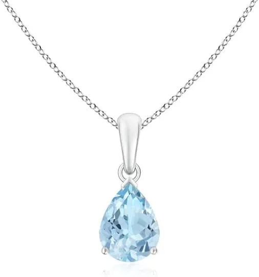 Angara Natural Pear-Shaped Aquamarine Solitaire Pendant in Silver / 14K Solid Gold/Platinum | March Birthstone, Birthday, Engagement, Anniversary, Wedding Jewelry Gift for Women