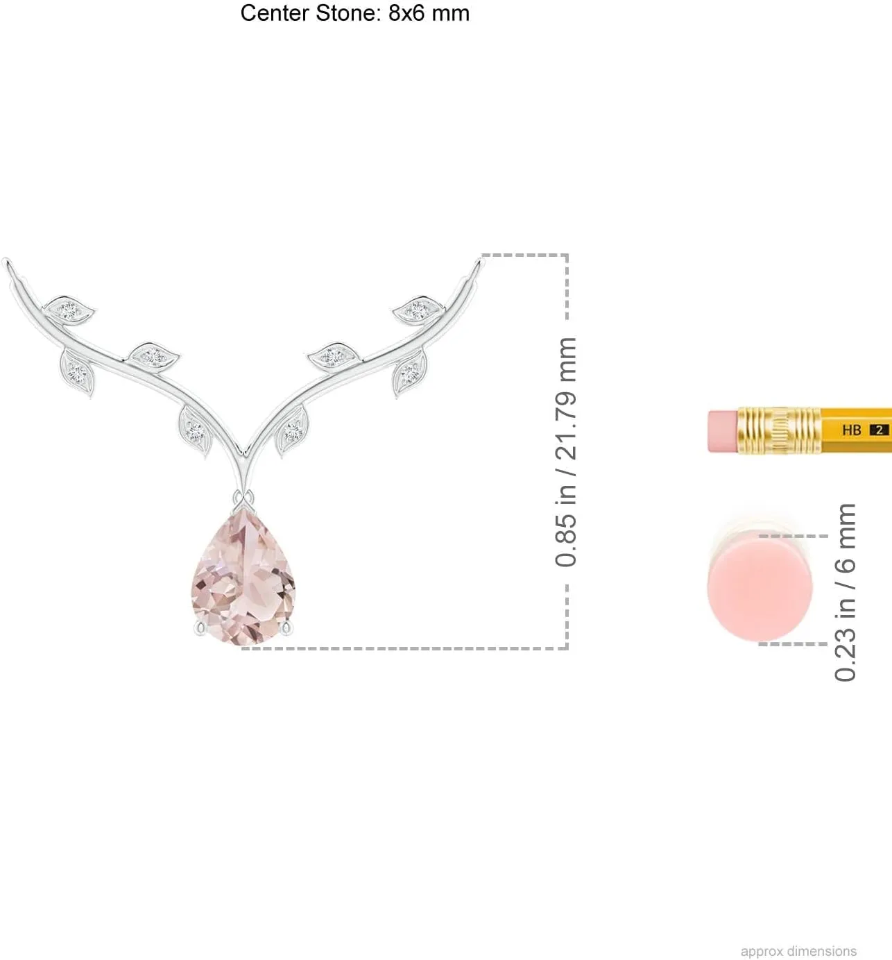 Angara Natural Pear-Shaped Morganite Necklace with Leaf Motifs in 14K Solid Gold/Platinum | Birthday, Engagement, Anniversary, Wedding Jewelry Gift for Women
