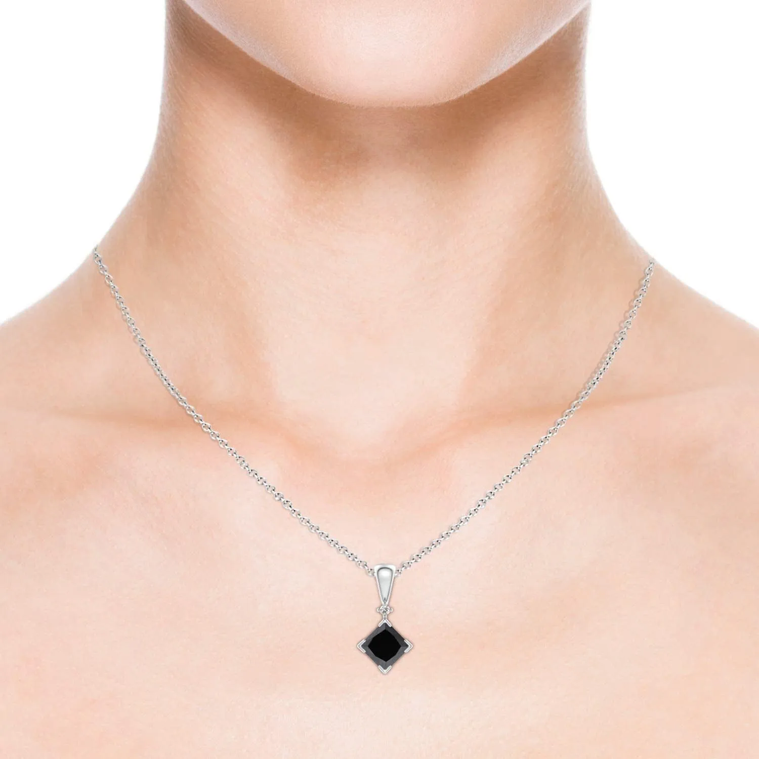 Angara Natural Princess-Cut Enhanced Black Diamond Pendant in 14K Solid Gold/Platinum | Birthday, Engagement, Anniversary, Wedding Jewelry Gift for Women
