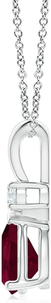 Angara Natural Ruby Teardrop Pendant with Diamond in Silver / 14K Solid Gold/Platinum | July Birthstone, Birthday, Engagement, Anniversary, Wedding Jewelry Gift for Women