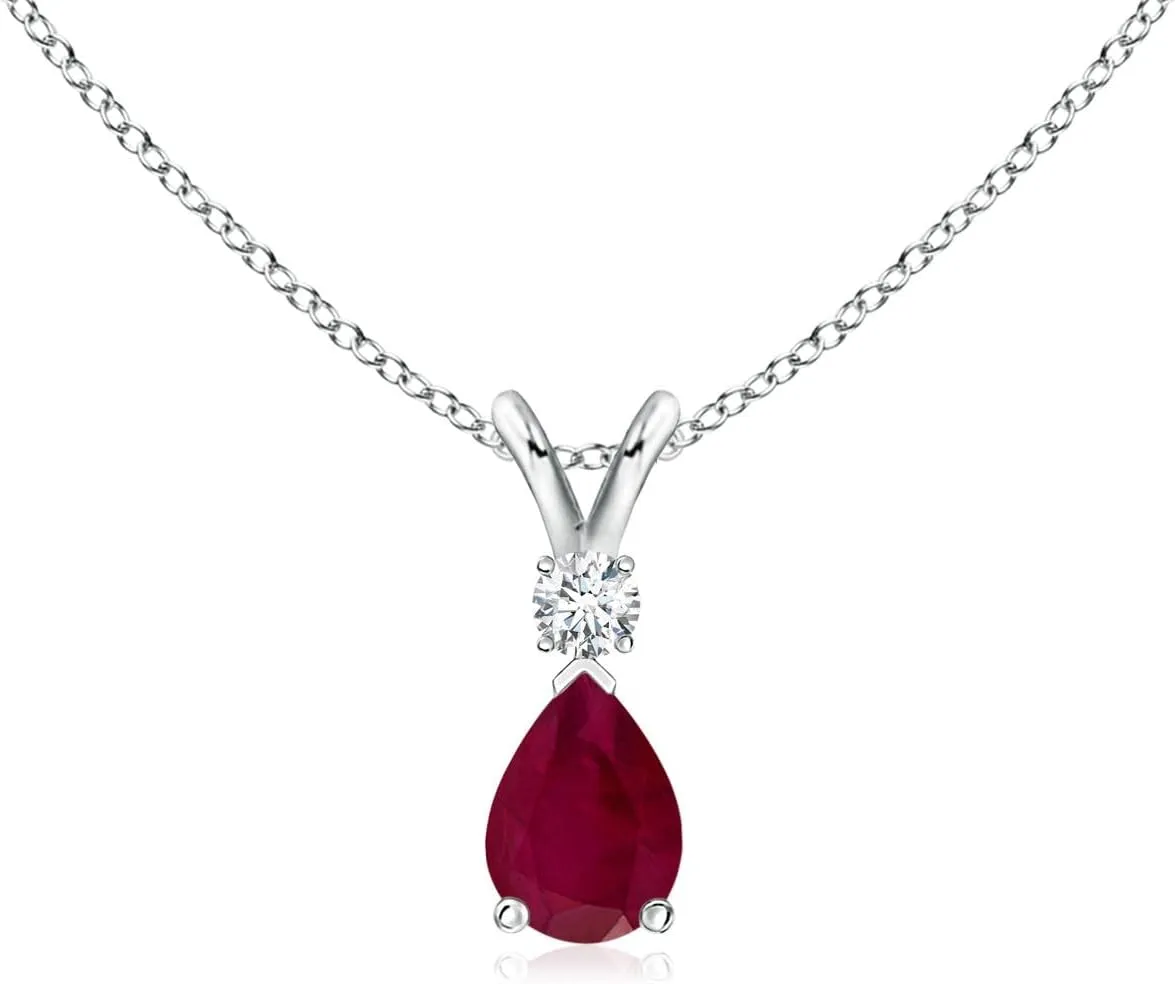 Angara Natural Ruby Teardrop Pendant with Diamond in Silver / 14K Solid Gold/Platinum | July Birthstone, Birthday, Engagement, Anniversary, Wedding Jewelry Gift for Women