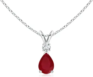Angara Natural Ruby Teardrop Pendant with Diamond in Silver / 14K Solid Gold/Platinum | July Birthstone, Birthday, Engagement, Anniversary, Wedding Jewelry Gift for Women