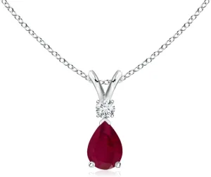 Angara Natural Ruby Teardrop Pendant with Diamond in Silver / 14K Solid Gold/Platinum | July Birthstone, Birthday, Engagement, Anniversary, Wedding Jewelry Gift for Women