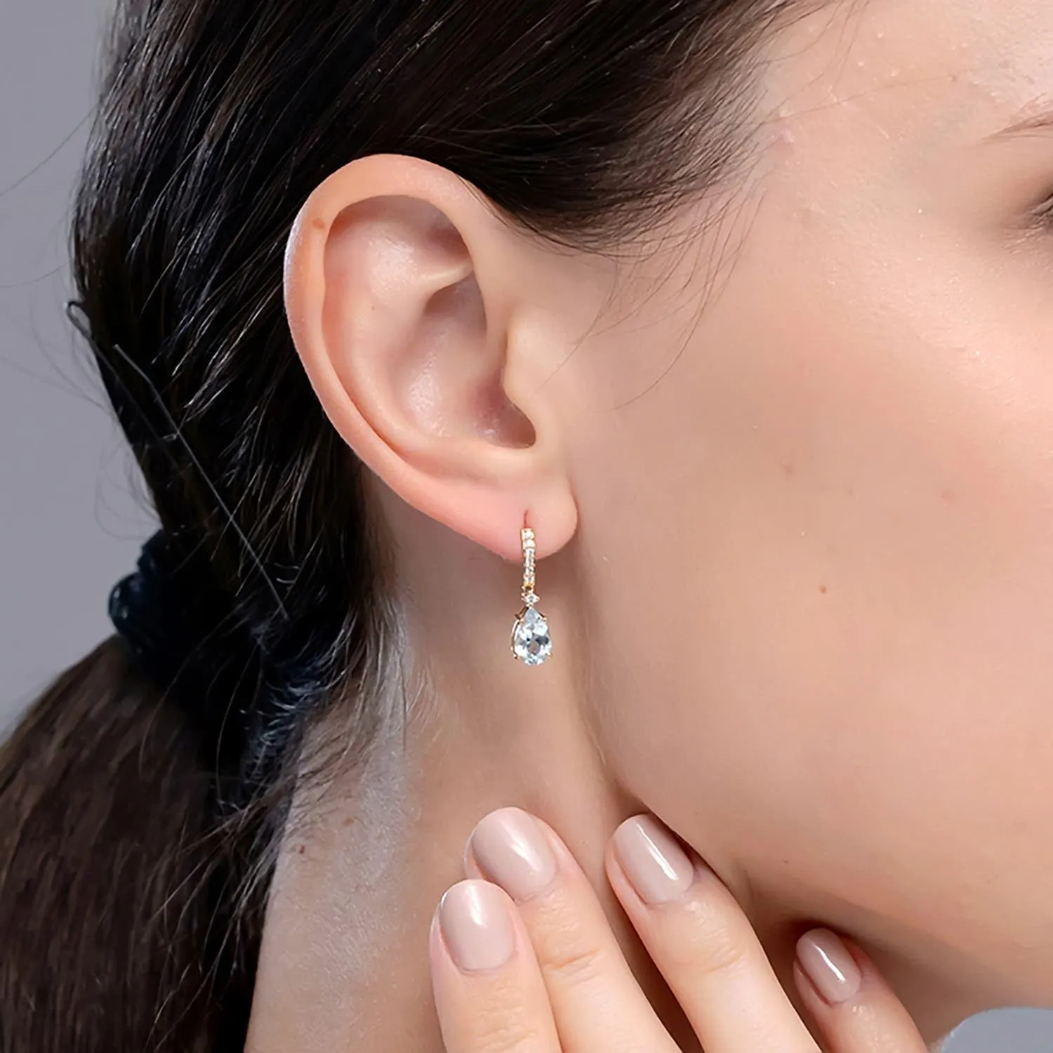 ANGARA Natural Solitaire Pear Aquamarine Drop Earrings with Diamonds in 14K Solid Gold/Platinum | March Birthstone, Birthday, Engagement, Anniversary, Wedding Jewelry Gift for Women