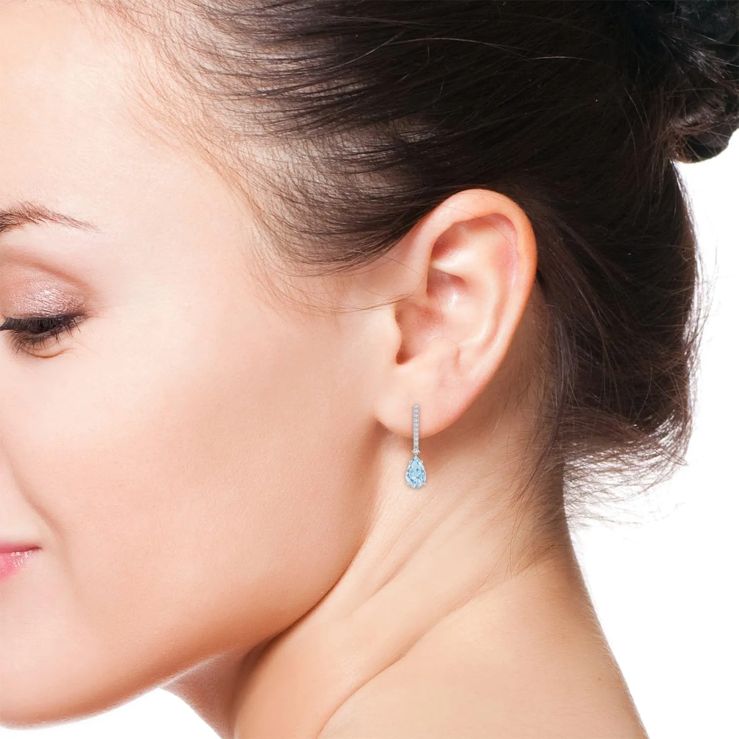 ANGARA Natural Solitaire Pear Aquamarine Drop Earrings with Diamonds in 14K Solid Gold/Platinum | March Birthstone, Birthday, Engagement, Anniversary, Wedding Jewelry Gift for Women