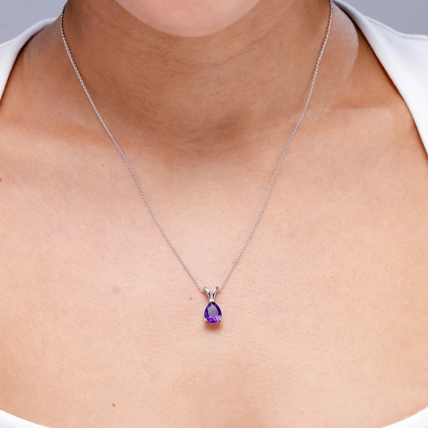 Angara Natural V-Bale Pear-Shaped Amethyst Solitaire Pendant in Silver / 14K Solid Gold/Platinum | February Birthstone, Birthday, Engagement, Anniversary, Wedding Jewelry Gift for Women