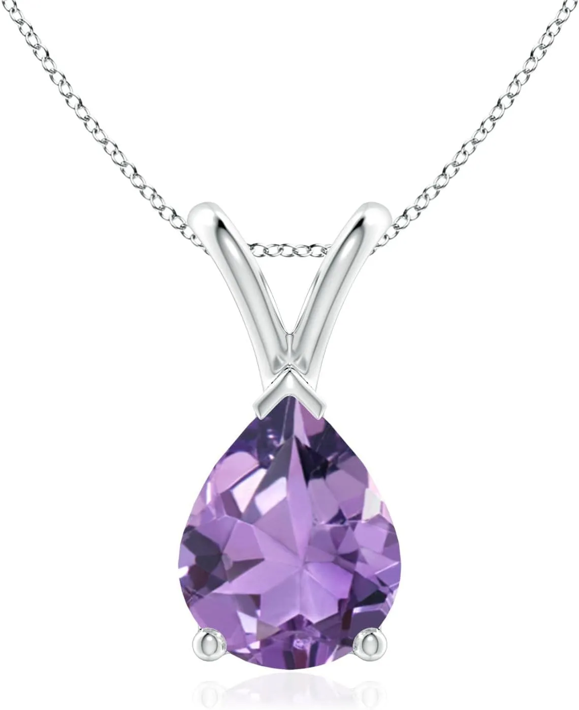 Angara Natural V-Bale Pear-Shaped Amethyst Solitaire Pendant in Silver / 14K Solid Gold/Platinum | February Birthstone, Birthday, Engagement, Anniversary, Wedding Jewelry Gift for Women