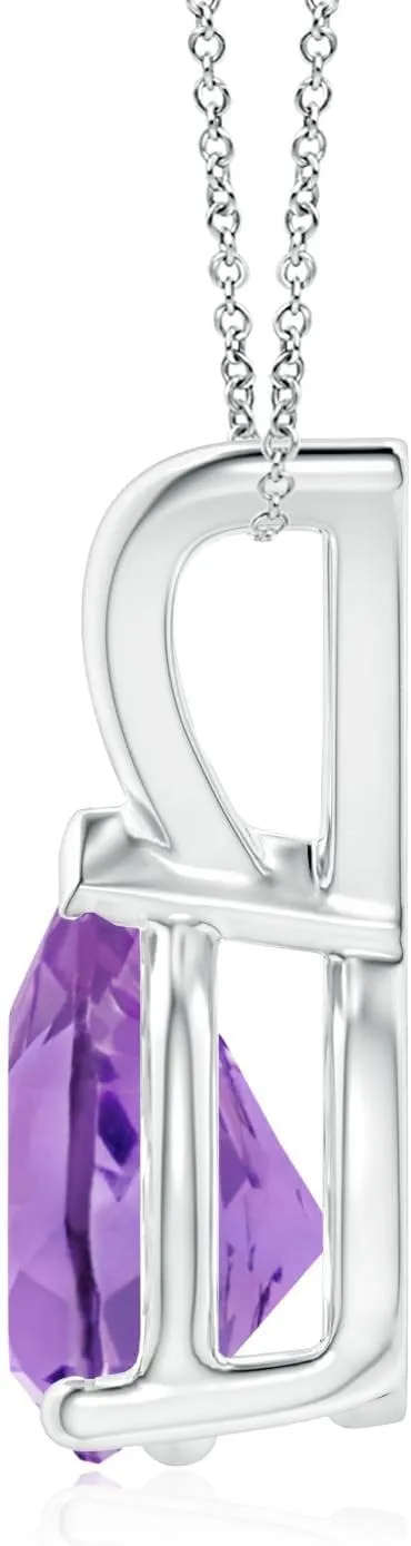 Angara Natural V-Bale Pear-Shaped Amethyst Solitaire Pendant in Silver / 14K Solid Gold/Platinum | February Birthstone, Birthday, Engagement, Anniversary, Wedding Jewelry Gift for Women