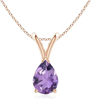 Angara Natural V-Bale Pear-Shaped Amethyst Solitaire Pendant in Silver / 14K Solid Gold/Platinum | February Birthstone, Birthday, Engagement, Anniversary, Wedding Jewelry Gift for Women