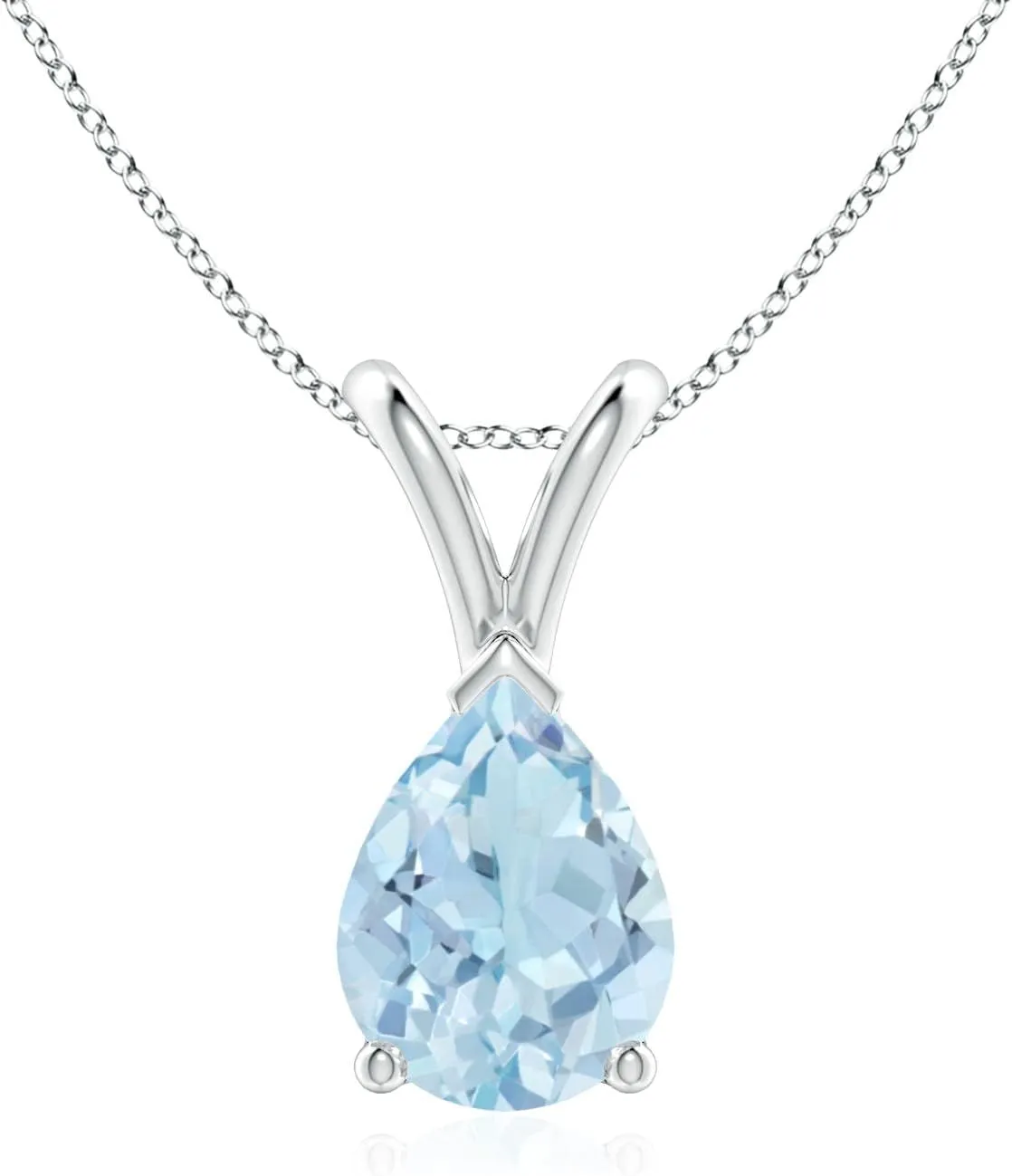 Angara Natural V-Bale Pear-Shaped Aquamarine Solitaire Pendant in Silver / 14K Solid Gold/Platinum | March Birthstone, Birthday, Engagement, Anniversary, Wedding Jewelry Gift for Women