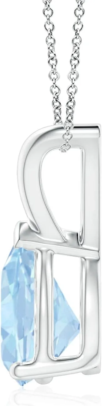 Angara Natural V-Bale Pear-Shaped Aquamarine Solitaire Pendant in Silver / 14K Solid Gold/Platinum | March Birthstone, Birthday, Engagement, Anniversary, Wedding Jewelry Gift for Women