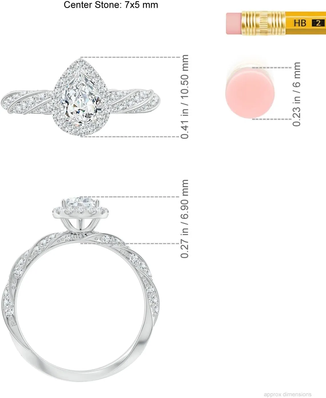 Angara Pear Lab Grown Diamond Halo Twisted Rope Shank Engagement Ring in 14K Solid Gold/Platinum | April Birthstone, Birthday, Anniversary, Wedding Jewelry Gift for Women