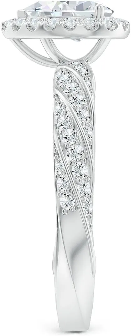 Angara Pear Lab Grown Diamond Halo Twisted Rope Shank Engagement Ring in 14K Solid Gold/Platinum | April Birthstone, Birthday, Anniversary, Wedding Jewelry Gift for Women