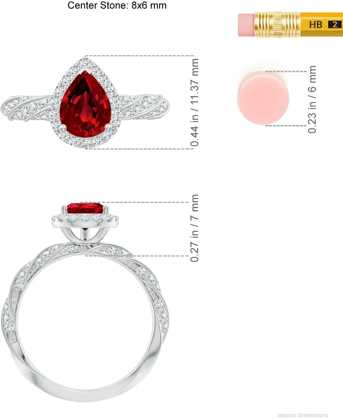 Angara Pear Lab Grown Ruby Halo Twisted Rope Shank Engagement Ring in 14K Solid Gold/Platinum | July Birthstone, Birthday, Anniversary, Wedding Jewelry Gift for Women