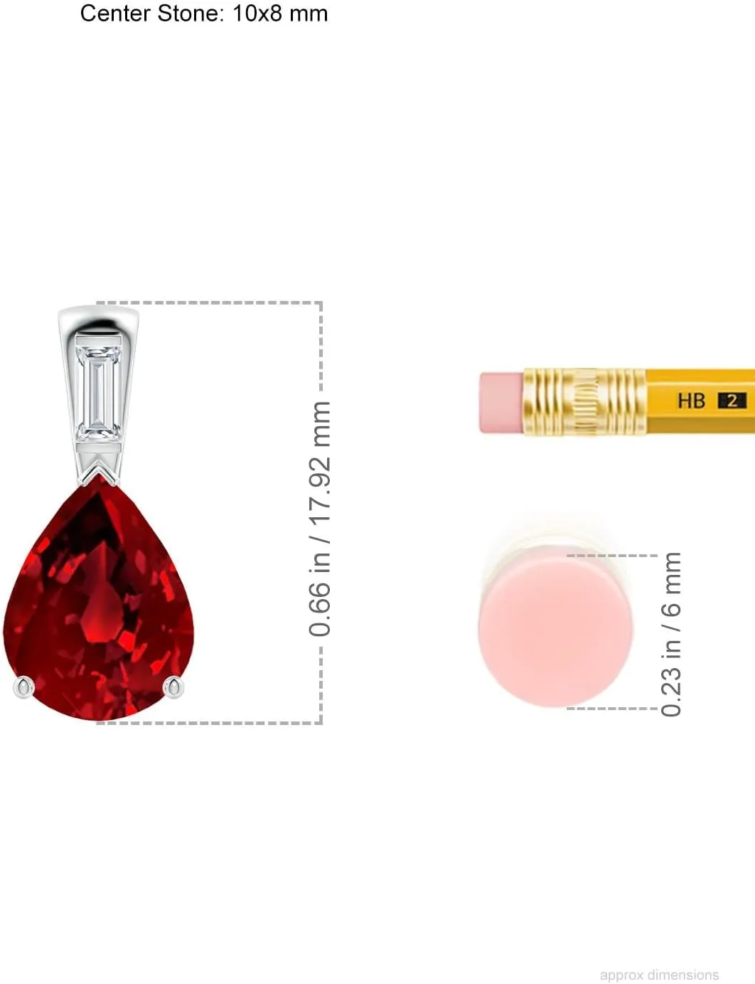 Angara Pear Lab Grown Ruby Pendant with Baguette Diamond in 14K Solid Gold/Platinum | July Birthstone, Birthday, Engagement, Anniversary, Wedding Jewelry Gift for Women