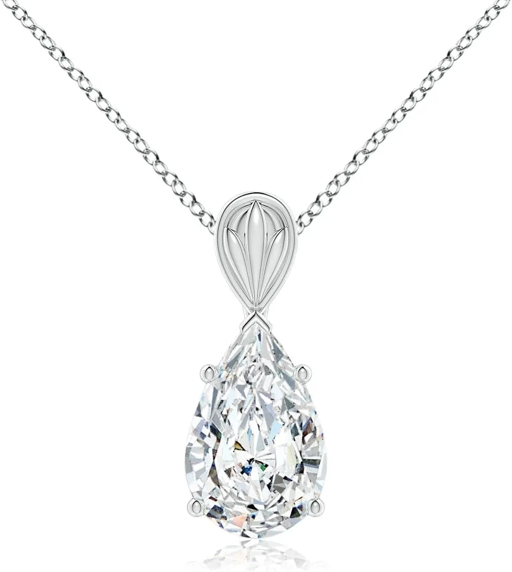 Angara Solitaire Pear-Shaped Lab Grown Diamond Classic Pendant in 14K Solid Gold/Platinum | April Birthstone, Birthday, Engagement, Anniversary, Wedding Jewelry Gift for Women