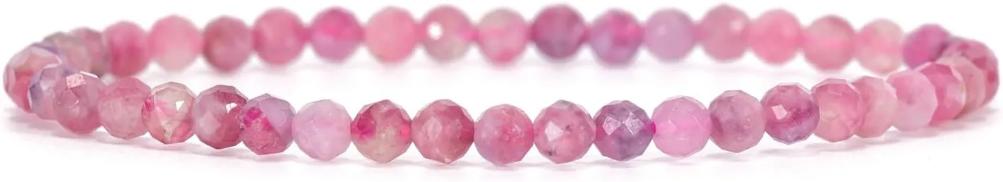 Angelstones Natural Gemstone Small Beaded Stretch Bracelet, 4mm Faceted Round Beads, Crystal Healing Bracelet for Women