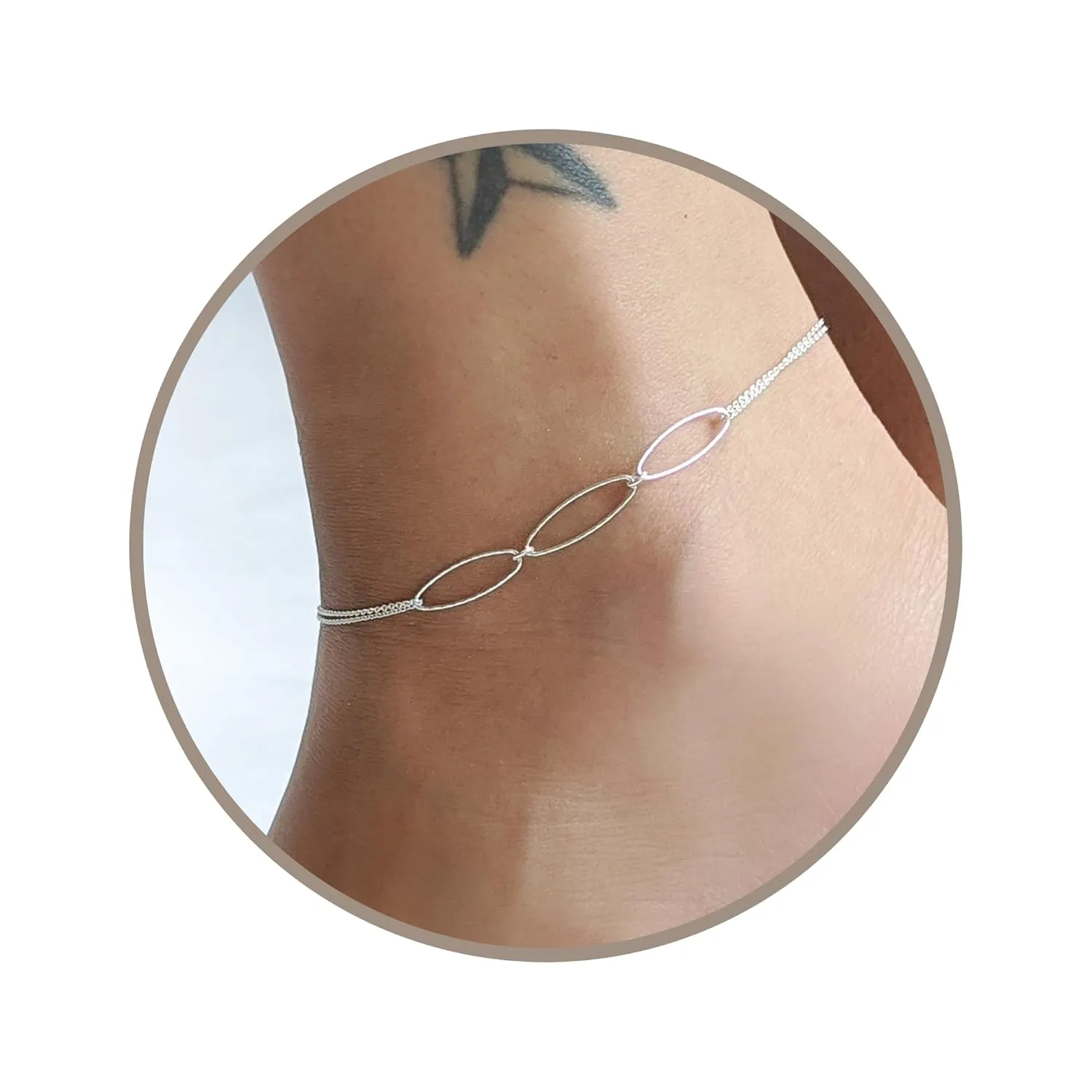 Annika Bella Boho Karma Link Ankle Bracelet, 925 Sterling Silver Chain Anklet for Women, Length 9-10 Inches, Waterproof, Beach Leg Jewelry, Gift for Her