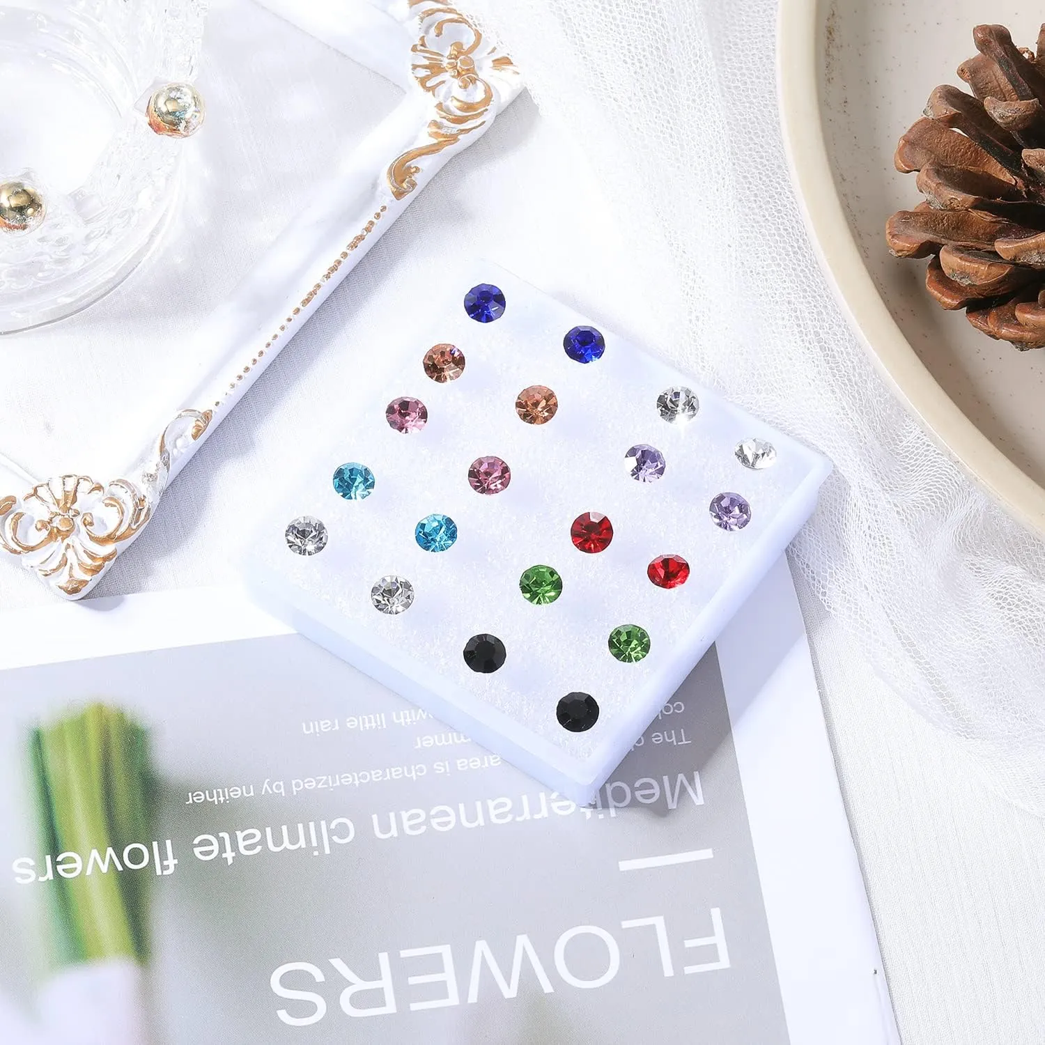 AoedeJ 40 Pcs Colorful Earrings Cubic Zirconia Earrings Studs Hypoallergenic With Plastic Post For Women Multipack