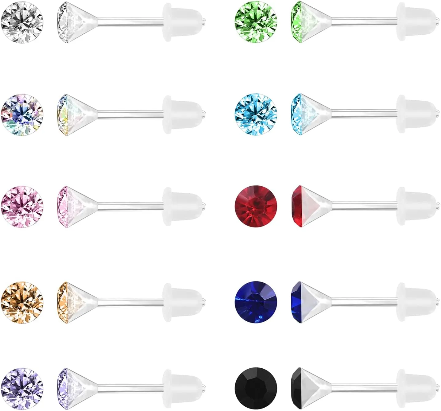 AoedeJ 40 Pcs Colorful Earrings Cubic Zirconia Earrings Studs Hypoallergenic With Plastic Post For Women Multipack