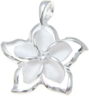 Arthur's Jewelry 925 sterling silver Hawaiian plumeria flower shiny open plumeria outline cz pendant