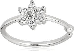 AVORA 14K Gold Simulated Diamond CZ Flower Nose Ring Body Jewelry (20 Gauge)