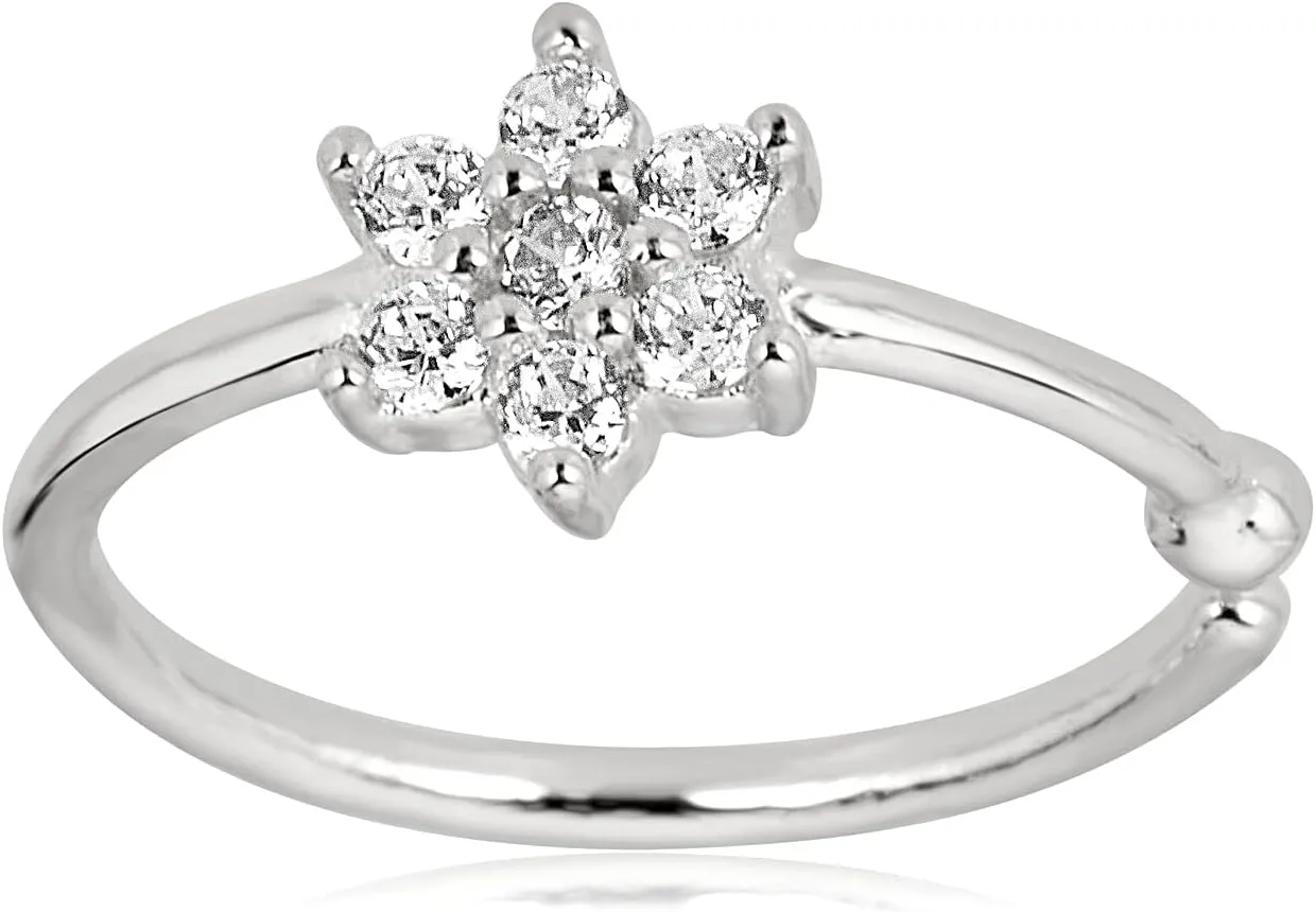 AVORA 14K Gold Simulated Diamond CZ Flower Nose Ring Body Jewelry (20 Gauge)