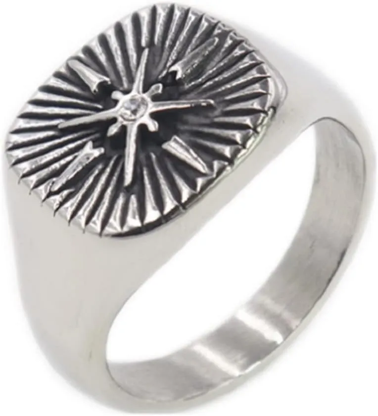 Awmnjtmgpw 925 Sterling Silver Polaris Logo Pirate Sailor Compass Fashion Ring Men's Domineering Ring Birthday Party Ring Size 7-11 (Size 10)