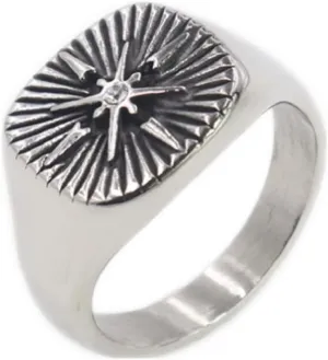 Awmnjtmgpw 925 Sterling Silver Polaris Logo Pirate Sailor Compass Fashion Ring Men's Domineering Ring Birthday Party Ring Size 7-11 (Size 10)
