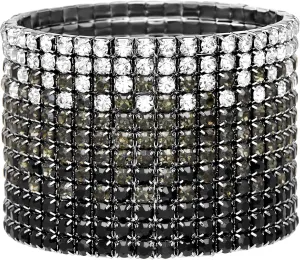 Badgley Mischka Women's Bracelet - 12 Strand Wide Crystal Studded Bridal Statement Stretch Wristband Cuff Wrap