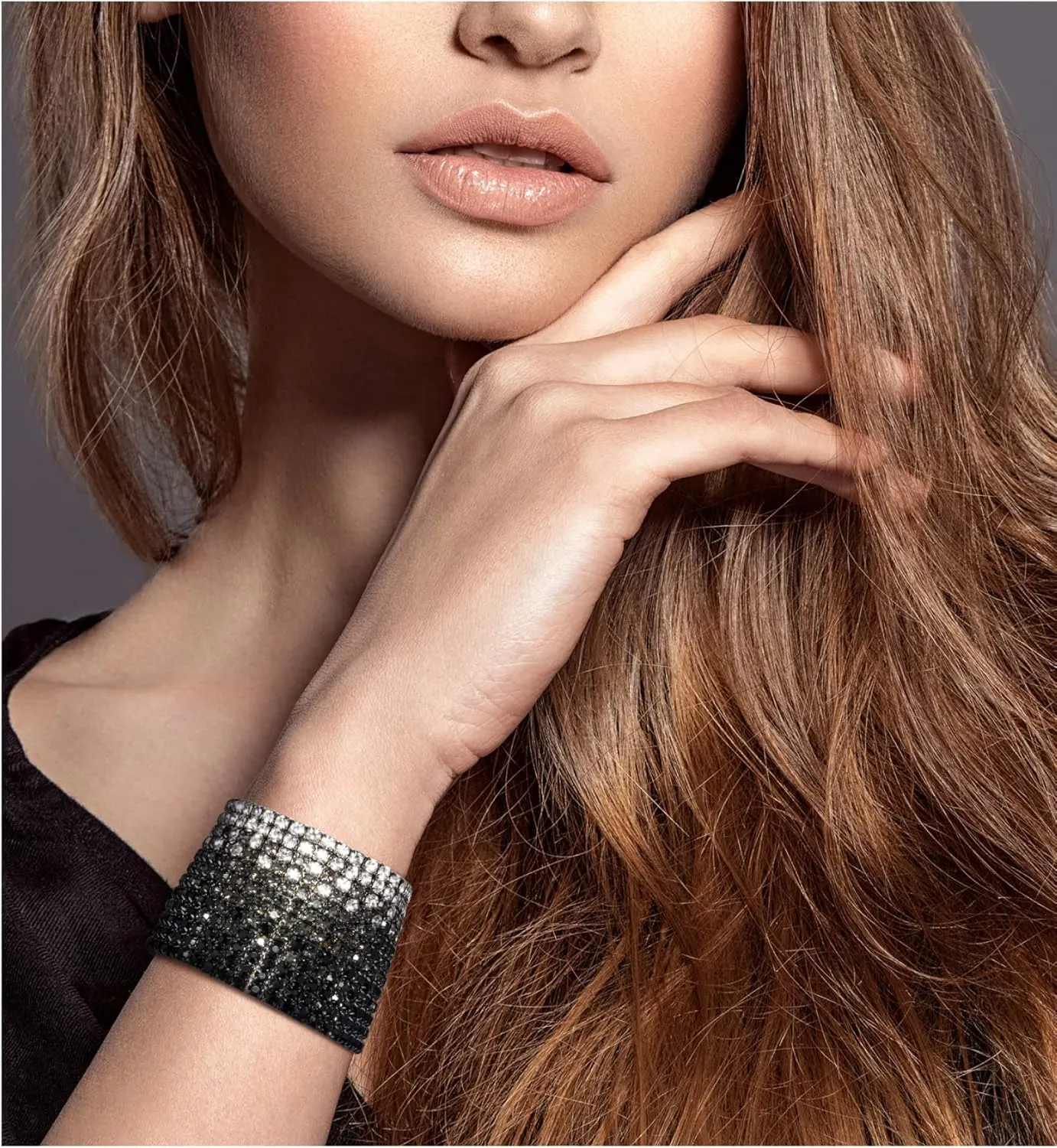 Badgley Mischka Women's Bracelet - 12 Strand Wide Crystal Studded Bridal Statement Stretch Wristband Cuff Wrap