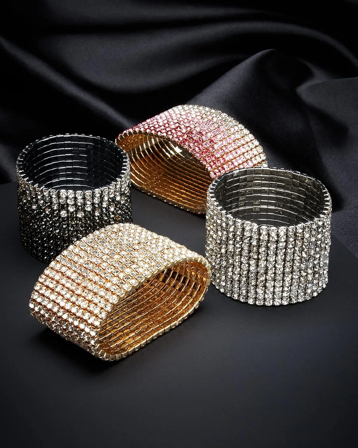 Badgley Mischka Women's Bracelet - 12 Strand Wide Crystal Studded Bridal Statement Stretch Wristband Cuff Wrap