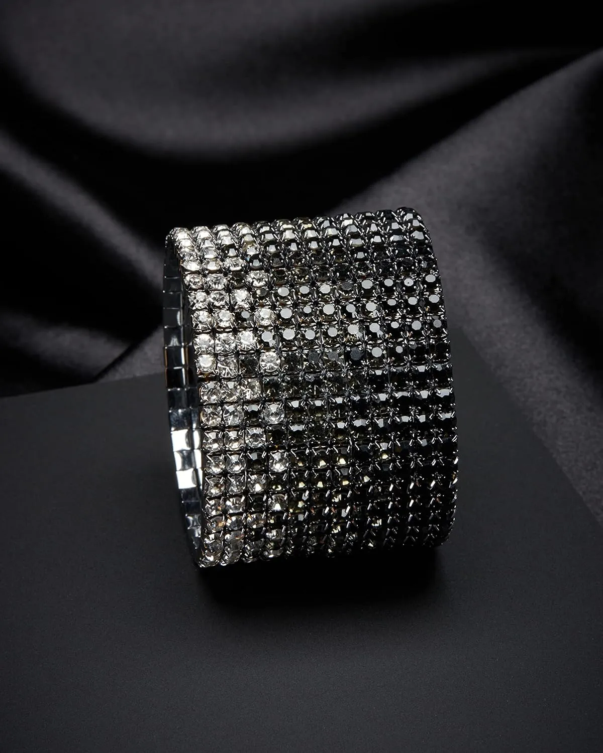 Badgley Mischka Women's Bracelet - 12 Strand Wide Crystal Studded Bridal Statement Stretch Wristband Cuff Wrap