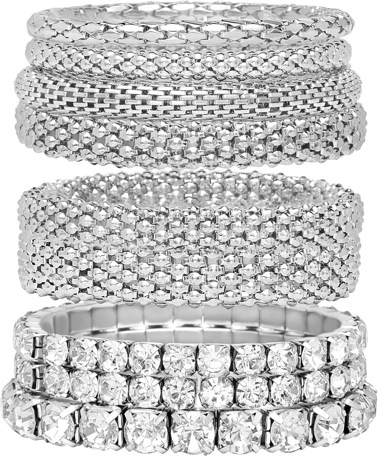 Badgley Mischka Women's Bracelet - Stackable Stretch Layered Crystal Snake Panther Link Mesh Bangle Tennis Bracelet