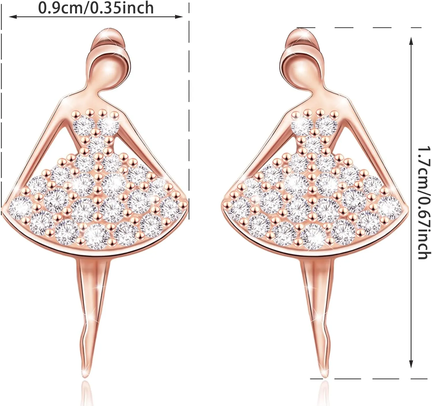 Ballerina Ballet Earrings for Women - Sterling Silver Hypoallergenic Cubic Zirconia Ballet Stud Earrings for Sensitive Ears Dance Recital Gifts for Dancer Her for Birthday Christmas