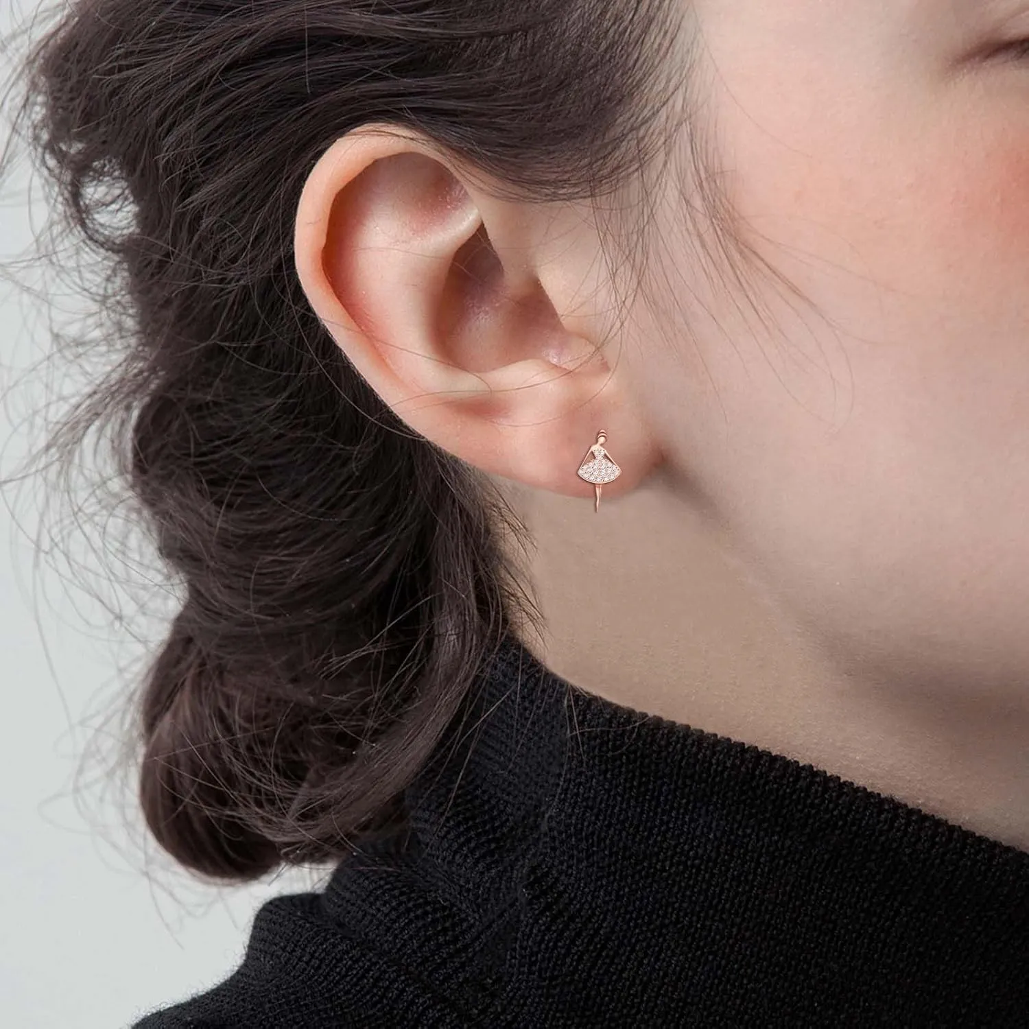 Ballerina Ballet Earrings for Women - Sterling Silver Hypoallergenic Cubic Zirconia Ballet Stud Earrings for Sensitive Ears Dance Recital Gifts for Dancer Her for Birthday Christmas