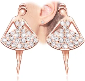 Ballerina Ballet Earrings for Women - Sterling Silver Hypoallergenic Cubic Zirconia Ballet Stud Earrings for Sensitive Ears Dance Recital Gifts for Dancer Her for Birthday Christmas