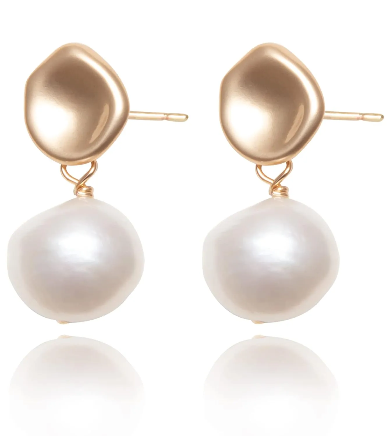 Baroque Pearls Earring Natural Freshwater Pearls Dangle Earrings Gold Pearl Drop Earrings Jewelry S925 with 14K Gold Plated Modern Wedding Eardrop Valentine Birthday Gift for Her