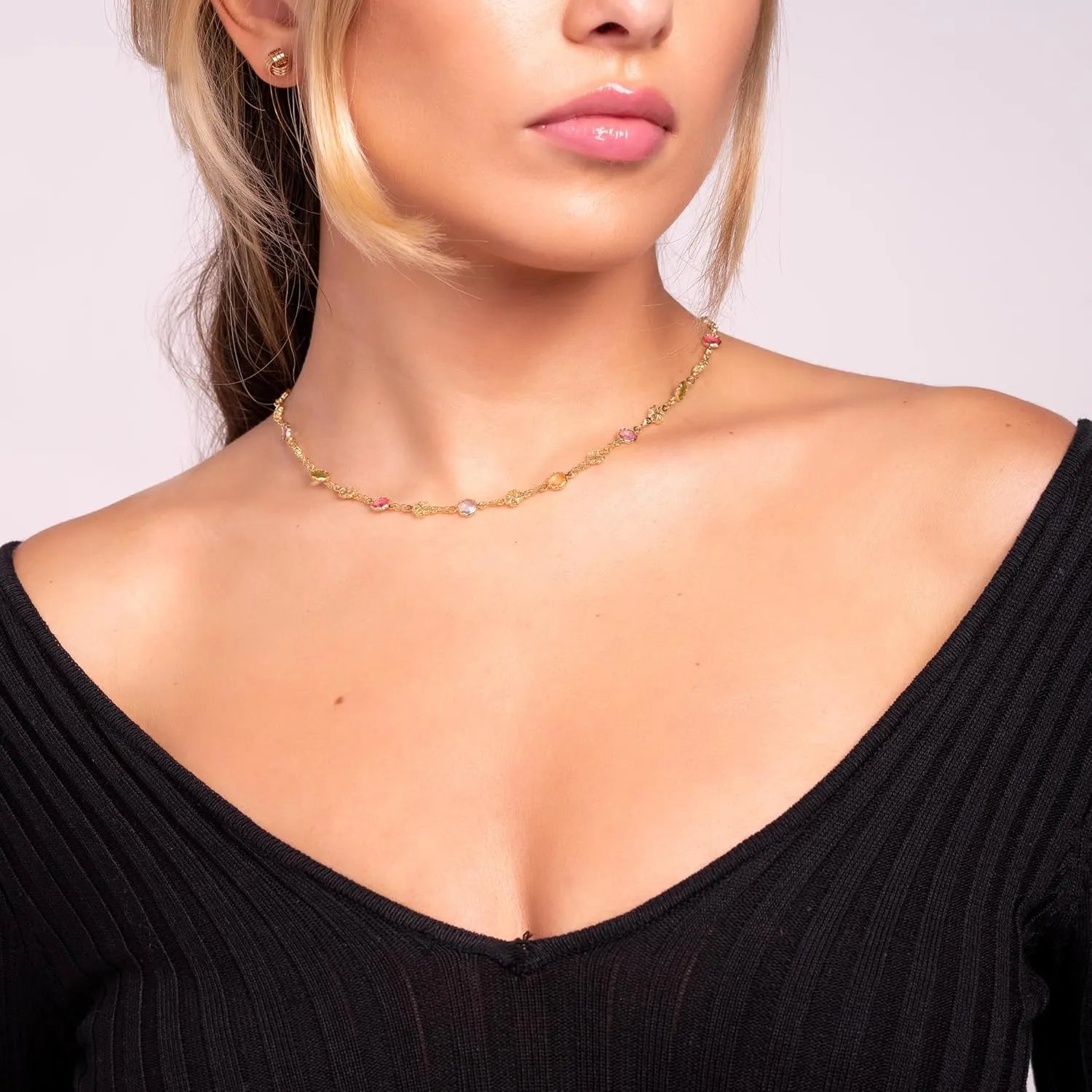 Barzel 18K Gold Plated Multicolor Flower Necklace for Women, 16-24 Inches With 2 Inches Extension - Made In Brazil