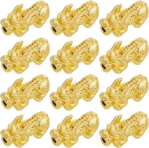 Beebeecraft 1 Box 12Pcs Pixiu Spacer Bead 18k Gold Plated Chinese Character Cai Fengshui Lucky Bead for Necklaces Bracelets Key Chains, Hole: 2.5mm