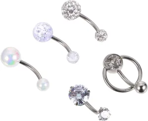 Belly Button Rings Set of 5 Fashionablepiercing Jewelry Shiny Stones Women's Special Occasions