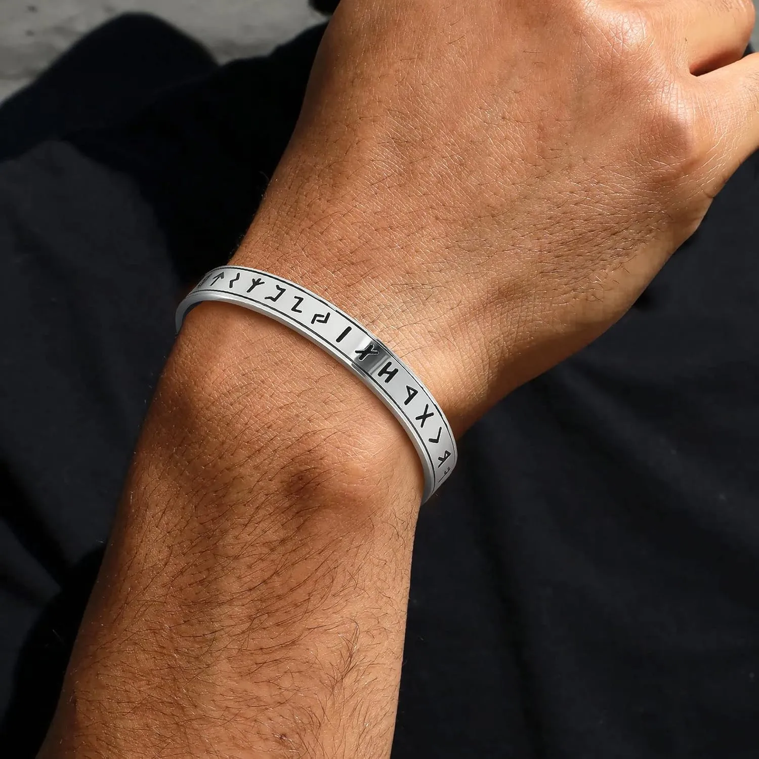 Bestyle Heavy Stainless Steel Viking Cuff Bracelet for Men Boy, Open Adjustable Bangle Raven/Wolf/Rune Bracelet Vintage Retro Cool Viking Jewelry, Gift Package