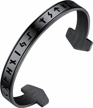 Bestyle Heavy Stainless Steel Viking Cuff Bracelet for Men Boy, Open Adjustable Bangle Raven/Wolf/Rune Bracelet Vintage Retro Cool Viking Jewelry, Gift Package