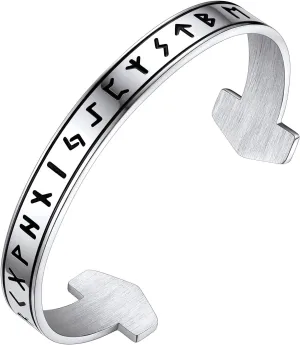 Bestyle Heavy Stainless Steel Viking Cuff Bracelet for Men Boy, Open Adjustable Bangle Raven/Wolf/Rune Bracelet Vintage Retro Cool Viking Jewelry, Gift Package