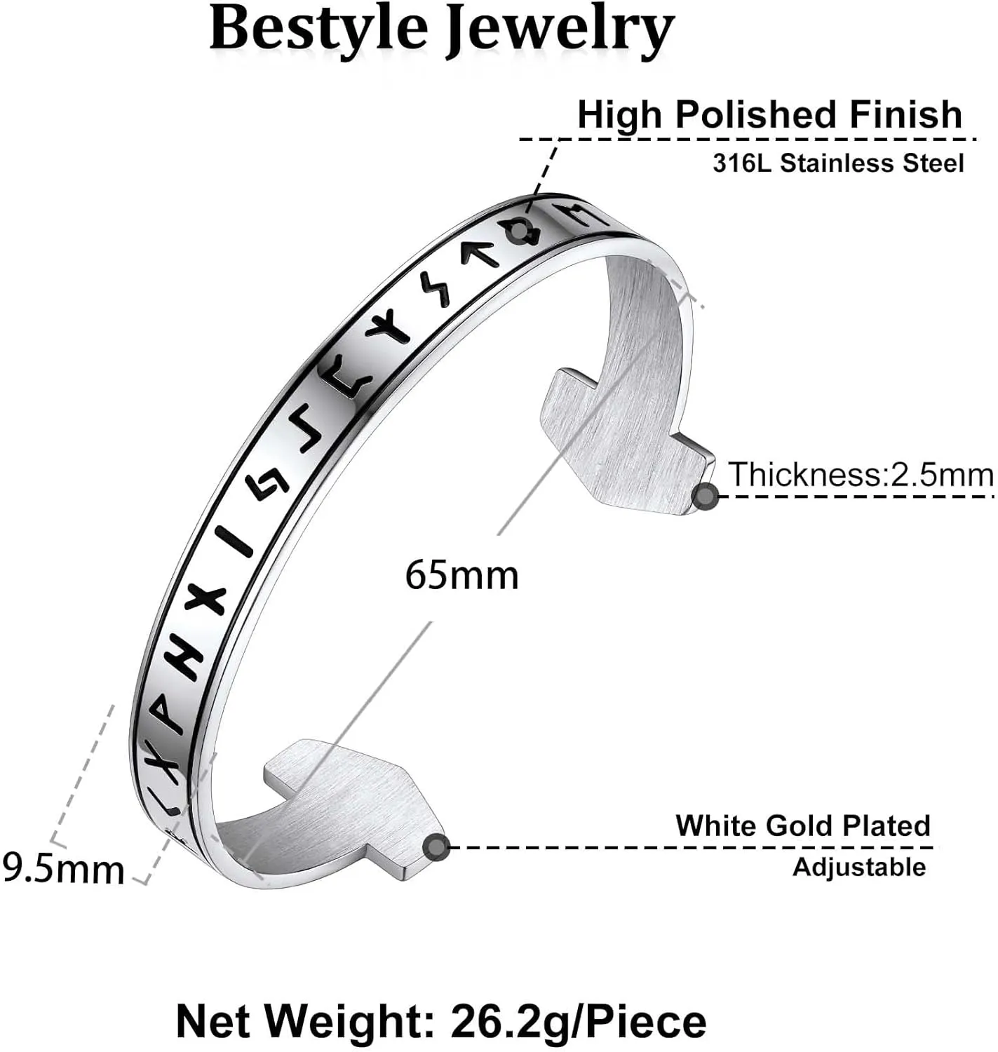 Bestyle Heavy Stainless Steel Viking Cuff Bracelet for Men Boy, Open Adjustable Bangle Raven/Wolf/Rune Bracelet Vintage Retro Cool Viking Jewelry, Gift Package